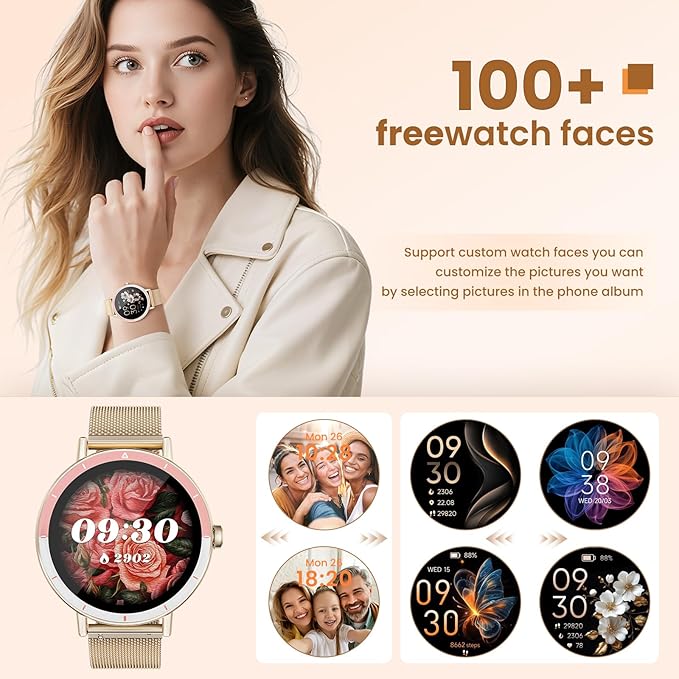 KEEPONFIT Smart Watches for Women Android/iPhone, IP68 Waterproof Fitness Tracker with Bluetooth Calls(Answer&Make), Activity Pedometer/Heart Rate/SpO2 Monitor/100+ Sports Model - Image 7