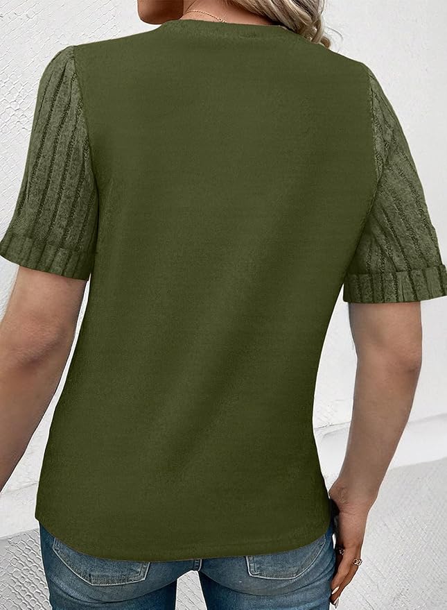 SHEWIN Women's Short Sleeve Summer Tops Crewneck Knit Solid Loose Casual Basic T Shirts Tee Blouses - Image 3