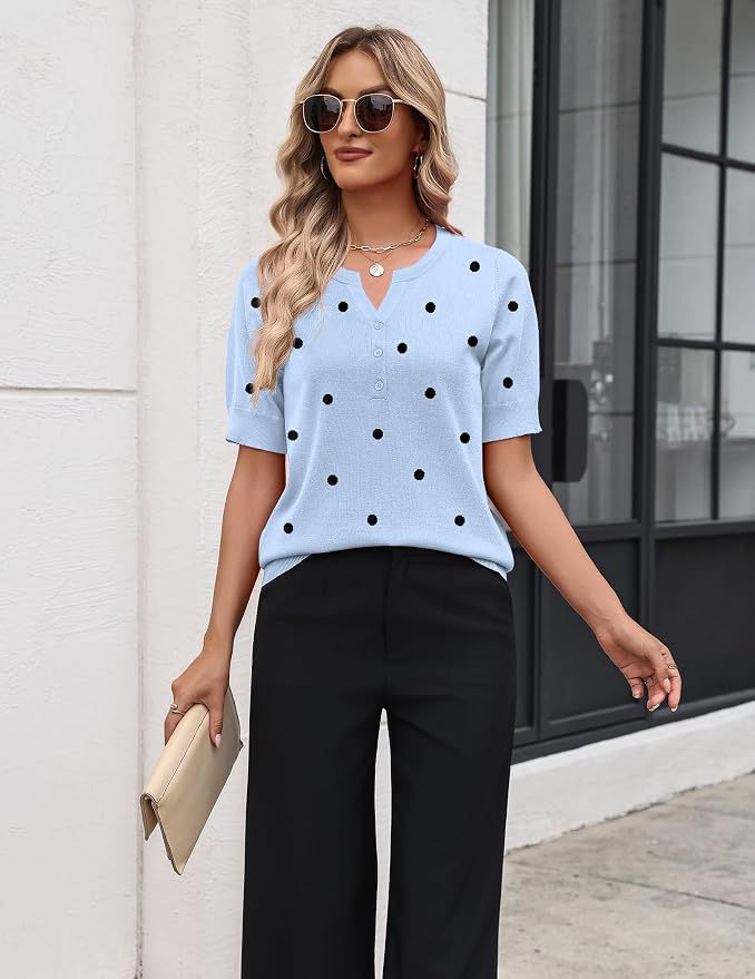Zeagoo Women's Short Sleeve Sweater 2026 Spring Summer Tops Lightweight Casual V Neck Sweaters Dressy Work Blouses Clothes - Image 4
