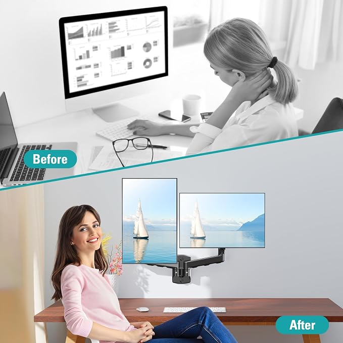 Dual Monitor Wall Mount for 13 to 32 Inch Computer Screens, Monitor Mounts for 2 Monitors Holds Up to 19.8lbs Each,Full Motion Gas Spring Monitor Arm with VESA 75x75/100x100 - Image 7