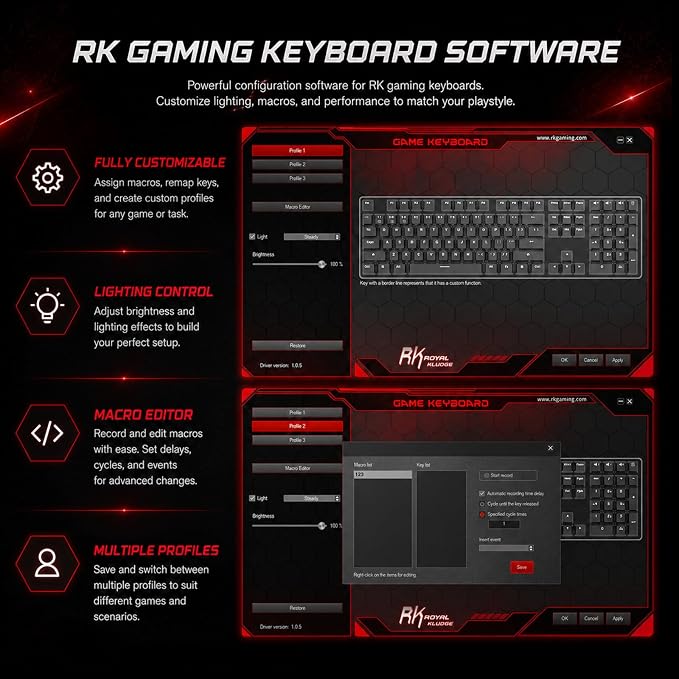 RK ROYAL KLUDGE S108 Typewriter Mechanical Keyboard, Wired Gaming Keyboard with Number Pad, Full Size Retro Keyboards w/Detachable Wrist Rest for Mac/Win/PC, Clicky Blue Switch, Rainbow Backlit Black - Image 8