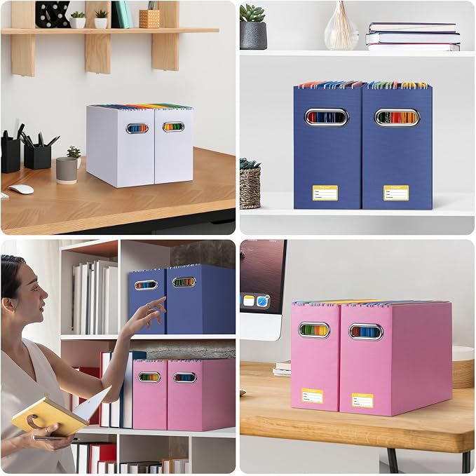 BALEINE File Organizer Box, Cardboard File Folder Organizer with Handle for Letter Size, Portable Collapsible Hanging Filing Box for Home Office Document Storage (8 Pack, White) - Image 8