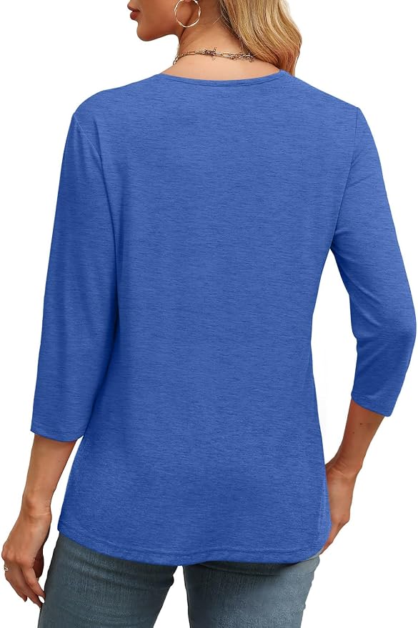 WIHOLL Womens Tops 3/4 Length Sleeve V Neck Casual Tunic Tops Basic Shirts Loose Fit Blouse - Image 5