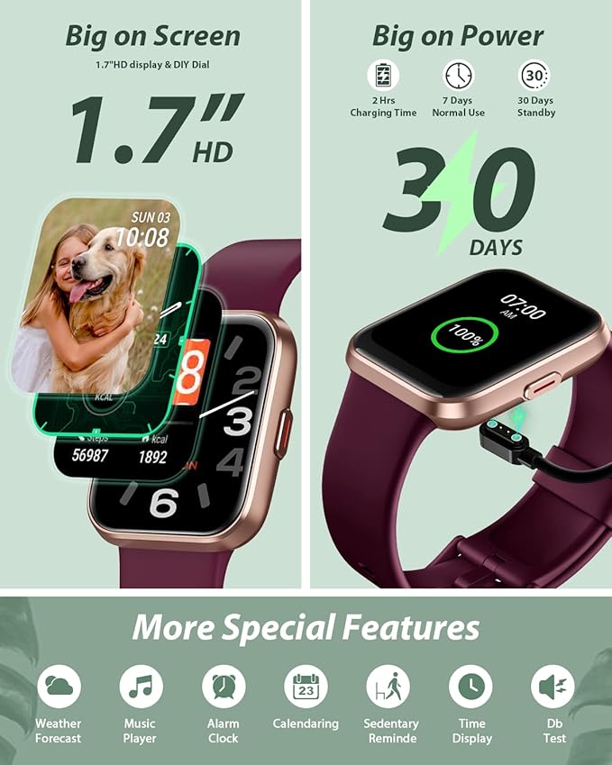 Tensky Smart Watch for Men Women(Call Receive/Dial), Alexa Built-in, 1.7" Touch Screen Fitness Tracker with Heart Rate Sleep Tracking, 60 Sports Modes, 5ATM Waterproof Smartwatch for Android iPhone - Image 6