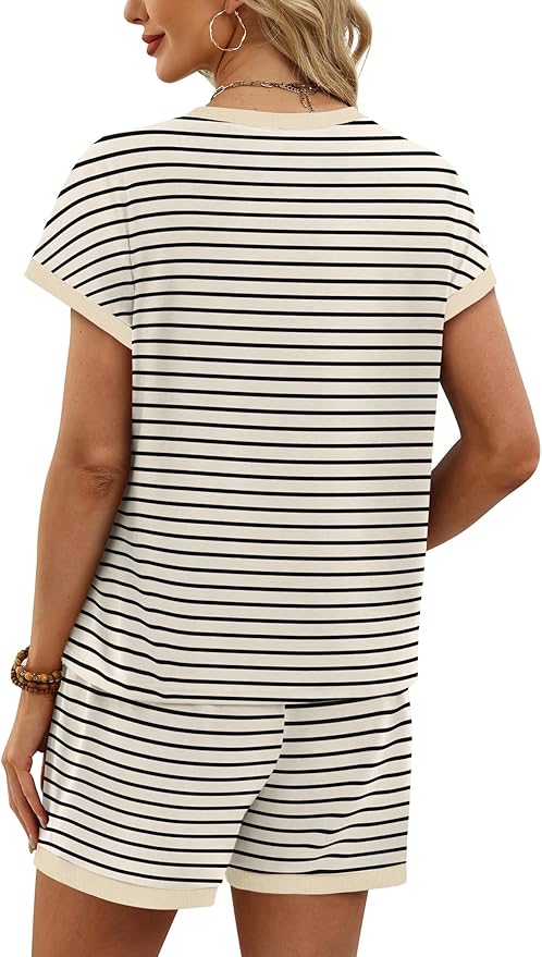 WIHOLL Two Piece Sets for Women Summer Lounge Short Sets Cap Sleeve Crew Neck Sweatsuit with Pocket XS-2XL - Image 5