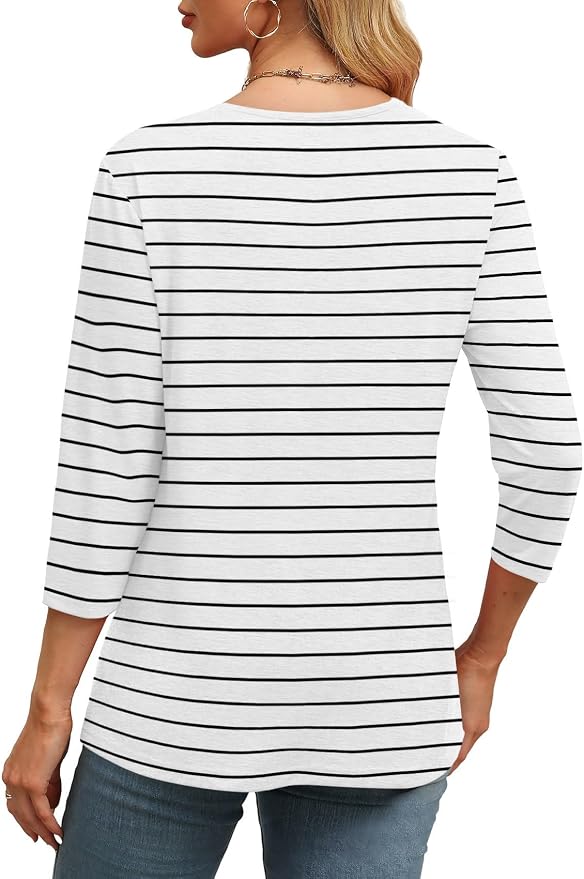 WIHOLL Womens Tops 3/4 Length Sleeve V Neck Casual Tunic Tops Basic Shirts Loose Fit Blouse - Image 4