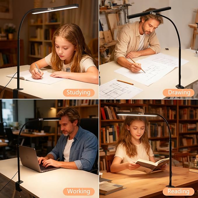 LED Desk Lamp for Office Home, Adjustable Flexible Eye-Caring Desk Light with,5 Modes 10 Brightness Adjustment, USB Adapter Desk Lamp with Clamp-T-B - Image 7