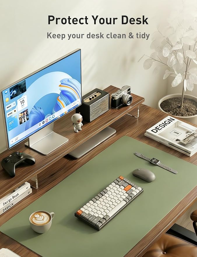 Aothia Faux Leather Desk Mat - Non-Slip PU Leather Desk Blotter, Waterproof Writing Surface, Large Desk Pad for Office & Home (Olive Green, 55" x 24") - Image 9
