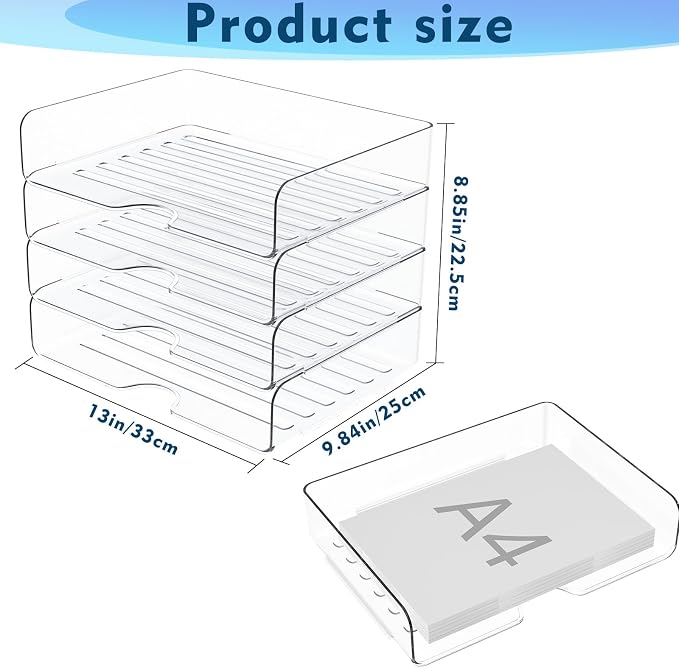 Vivihomety Paper Organizer Letter Tray, 4-Pack Acrylic File Organizer, Clear - Image 8