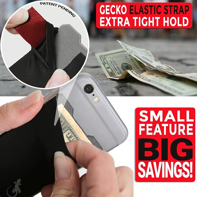Gecko Travel Tech Mobile Phone Double Pocket Wallet Stick on with Stand - Cellphone Accessories case - Phone Card Holder with Stick on - (Black-Gray) - Image 9