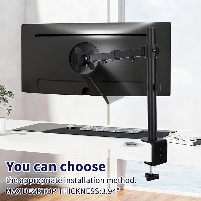 Single Monitor Arm Mount for 13-32 Inch Screen Up to 22lbs | Ultrawide Screens Up to 38 Inch Fully Adjustable Stand with C-Clamp/Grommet Base Tilt Rotation Max VESA 100x100 - Image 7