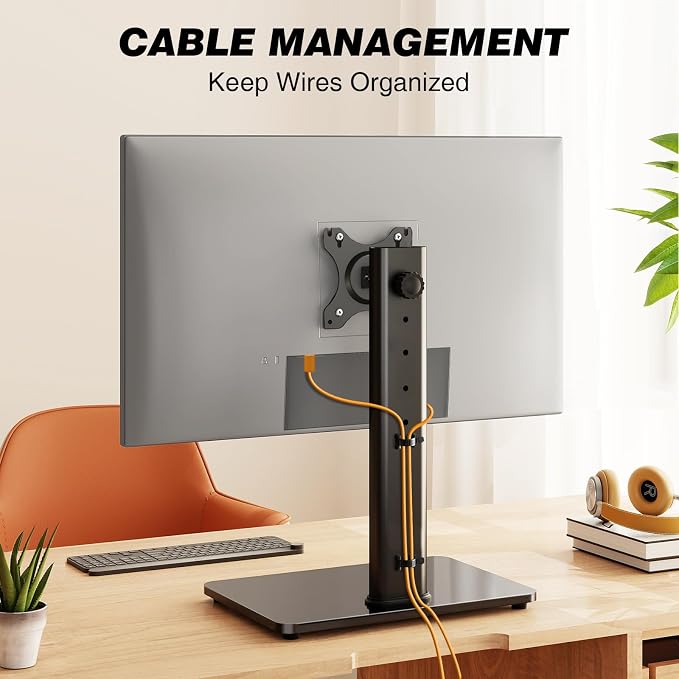TAVR Furniture Single Monitor Stand VESA Mount for 13-32 Inch Screens | Free-Standing Monitor Riser with Swivel Tilt Rotation Height Adjustable, Universal Desk Stand up to 44lbs, Black - Image 8