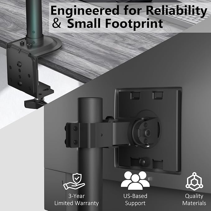 WALI Heavy Duty Single Monitor Arm Desk Mount for 13-49 Inch Screens, Ultrawide Monitor Stand with Full Motion Tilt, Swivel, Rotation, Holds up to 44 lbs, C-Clamp Mount for VESA 75/100mm,(M001S) - Image 9