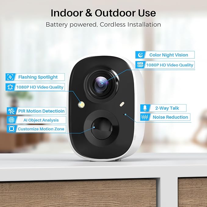Vicohome Security Cameras Wireless Outdoor, 2K Battery Powered WiFi Cameras for Home Security with AI Motion Detection, Spotlight Color Night Vision, IP66 Weatherproof 2-Way Talk Siren Alarm, 2 Pack - Image 8