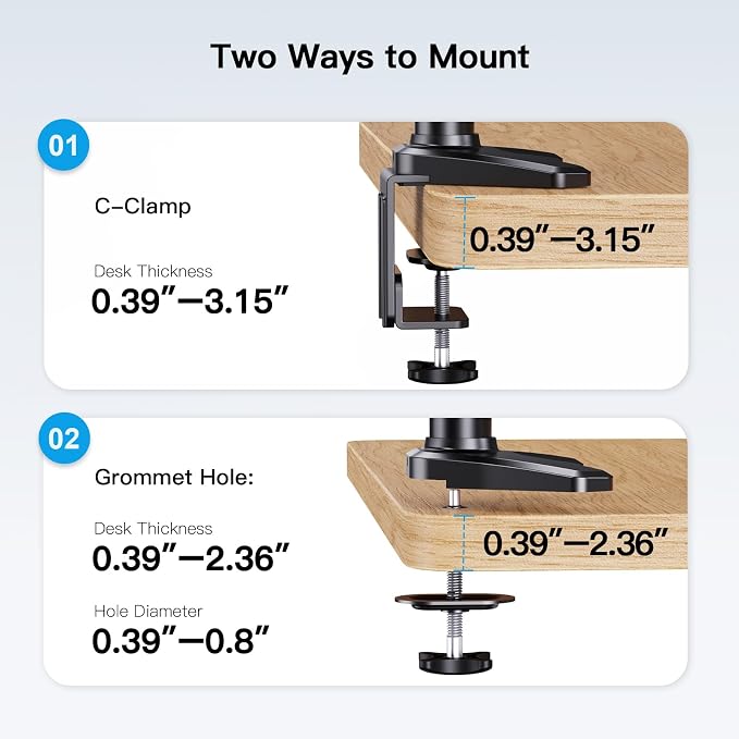HUANUO Triple Monitor Stand - Full Motion Articulating Monitor Mount Fit Three 17 to 32 inch LCD Computer Screens with Clamp, Grommet Kit - Image 8