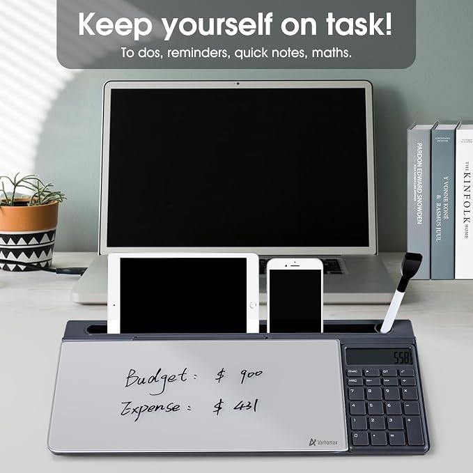 Varhomax Glass Desk Whiteboard with Calculator, Desktop Dry Erase White Board with Storage, to Do List Memo Notepad for Home and Office - Image 6