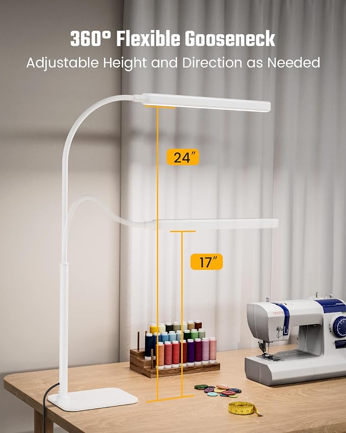 SUPERDANNY Eye-Caring LED Desk Lamp with Base 360° Flexible Gooseneck Work Lamp Touch Control 3 Light Colors Smooth Dimming Task Lighting Reading Light for Home Office College Dorm, White - Image 7