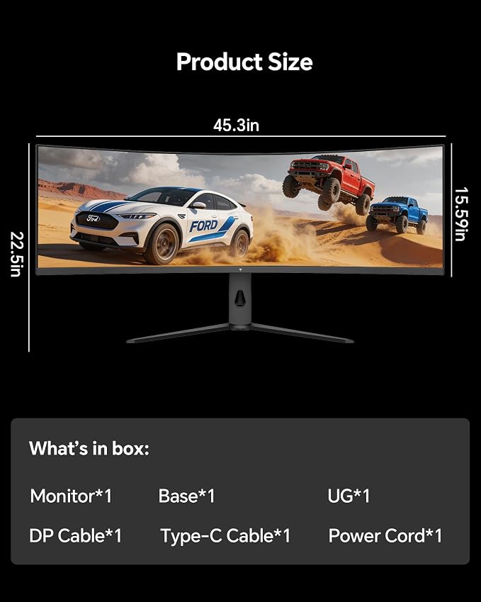 KTC Ultrawide 49 In Curved Gaming Monitor, 5K2K 5120x1440 Computer Monitor DQHD, 180Hz, 32:9, HDR 400, 90W Type-C HDMI DP Port, Bulit-in KVM, Speakers, Adaptive Sync, Tilt Swivel Height Adjust, H49S66 - Image 9