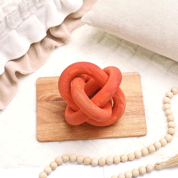 Yalikop 3 Link Wood Knot Decor Rustic Home Décor Accents Hand Carved Coffee Table Decoration, Boho Chain Link Decoration, Modern Shelf, Rustic Objects for Home Living Room Bedroom(Orange) - Image 6
