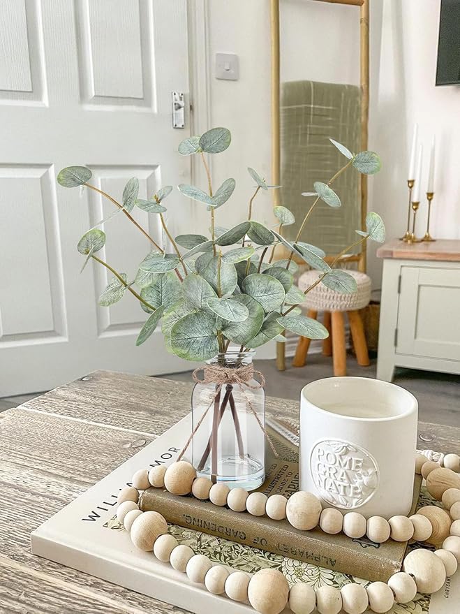 Bessol Artificial Eucalyptus Stems in Glass Vase with Faux Water, 13.5" Fake Plants for Home Decor, Coffee Table Centerpieces, Office, Bathroom & Farmhouse Weddings - Faux Greenery Plants Decorations - Image 8