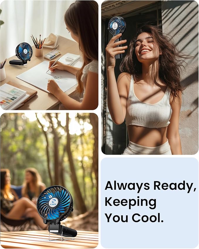 KIBEE Portable Handheld Fan, 5200mAh Rechargeable Fan with Power Bank, Up to 20H Runtime, 180° Foldable Mini Fan, 3-Speed Strong Airflow Personal Fan for Travel, Concert, Cruise, Camping - Image 6