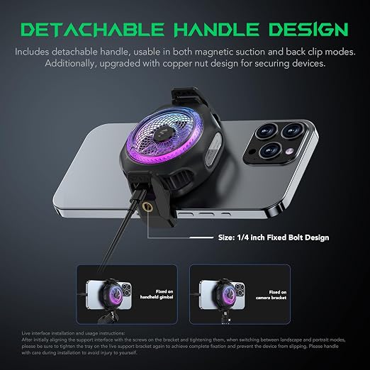 Black Shark Magnetic Cell Phone Cooler 4Pro, Portable RGB Cooling Fan, Cellphone Radiator with Removable Grip, App-Controlled Smart Temperature Control for iPhone MagSafe Series/Android/Tablet/iPad - Image 8