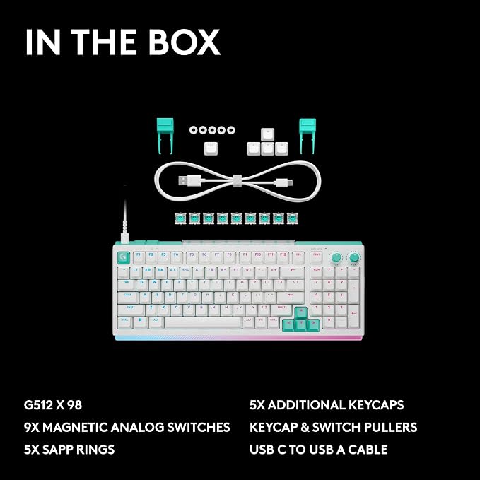 Logitech G512 X 98 TMR + Tactile Switch Mechanical Gaming Keyboard - White | Hot-Swappable 9x TMR Rapid Trigger + Tactile Mechanical Switches, Gasket, PBT Keycaps, <8K, LIGHTSYNC RGB, for PC & Mac - Image 11