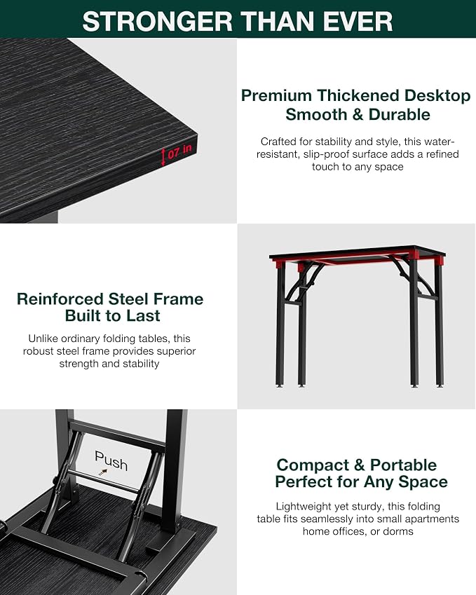Frylr Small Folding Computer Desk – 35.8 Inch Portable Table for Craft and Study, Lightweight Desk for Small Spaces, Foldable Laptop Table Built-in AC/USB Outlets for Convenience, Dark Oak - Image 8