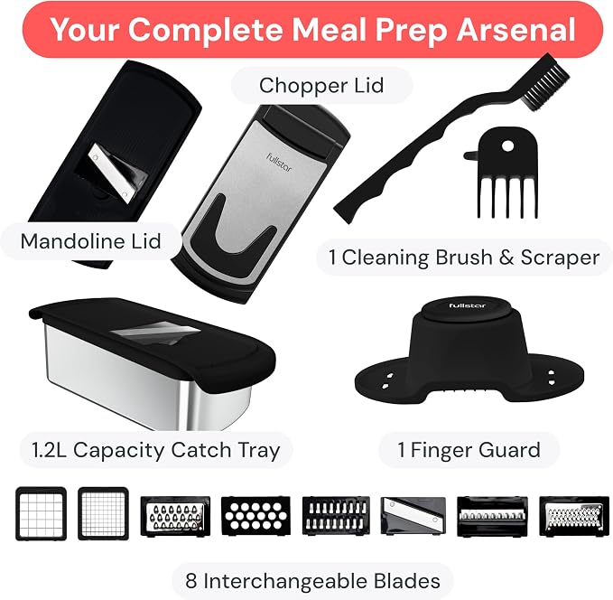 Fullstar Pro Original Vegetable Chopper & Mandoline Slicer Kitchen Gadget | 8 in 1 Veggie Slicer, Onion & Fruit Cutter with Sharp Stainless Steel Blades & Container (Stainless Steel) - Image 9