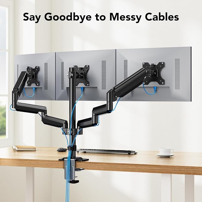 HUANUO Triple Monitor Mount for 13-27 inch Computer Screens, Gaming 3 Monitor Desk Mount with Arm Holds 19.8lbs, Triple Monitors Stand with Tilt, Swivel, Rotation, VESA 75x75, 100x100mm - Image 7