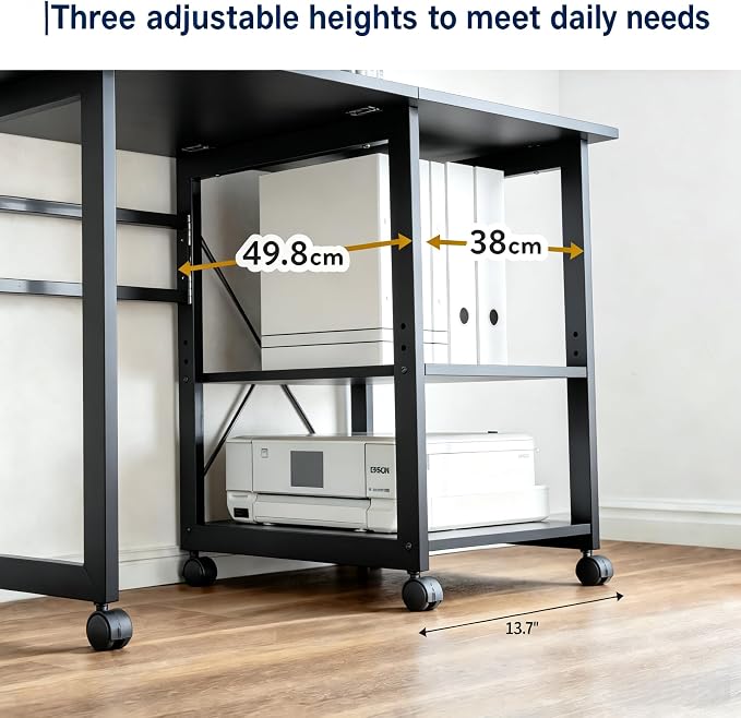 Garvee Folding Desk with Wheels, 31.5" Foldable Computer Desk with Storage Shelf, Space Saving Rolling Home Office Desk for Small Spaces, Portable Writing Table with Side Organizer, Black - Image 7