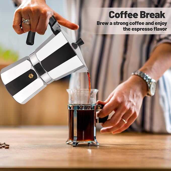 3 Cup Aluminum Moka Pot Classic Stovetop Espresso Coffee Maker 150ml 5oz Coffeemaker Percolator Mocha Pot Greca Coffee Maker Cafe Makers for Italian and Cuban Café Brewing Silver - Image 9