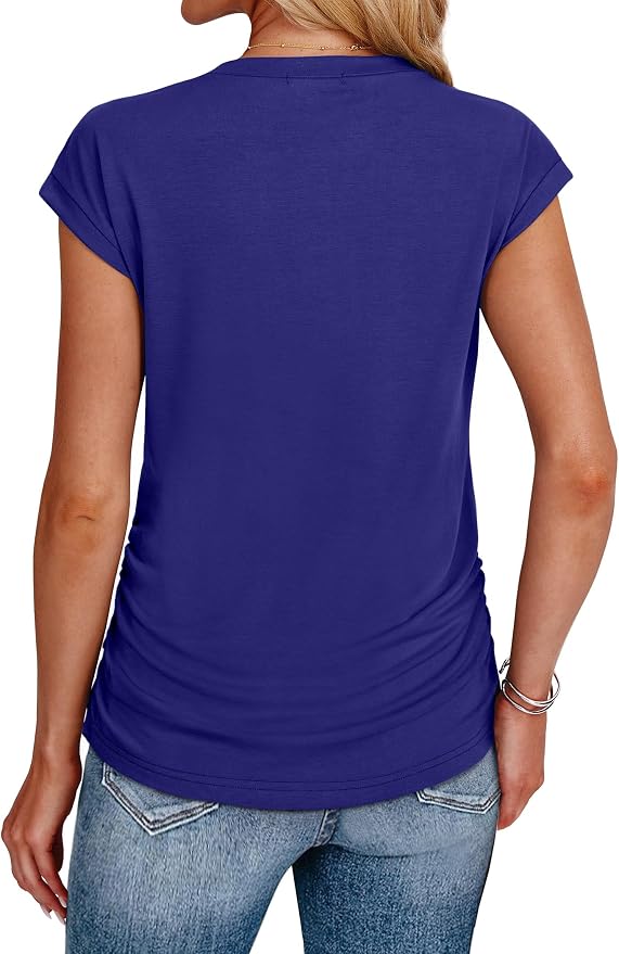 Sampeel Womens Summer Tops Trendy 2026 Ruched Cap Short Sleeve Tshirts Shirts Crew Neck T Shirts Fashion - Image 5