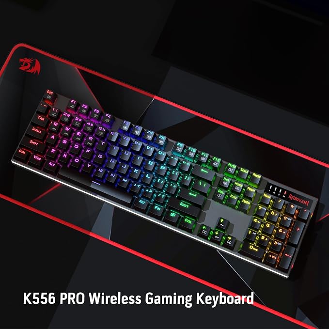 Redragon K556 PRO Wireless RGB Mechanical Gaming Keyboard, 104-Key Aluminum | 0 Delay Tri-Mode BT/2.4GHz/USB-C for More Devices, Rock-Solid Stability, AM-PM Using Durability, Quiet Linear Red Switch - Image 8
