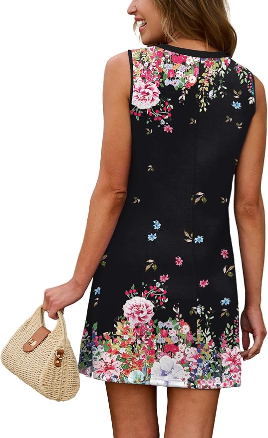 WIHOLL Casual Dresses for Women Crewneck Sleeveless Tank Dress Summer Spring Boho Vacation Clothes - Image 5