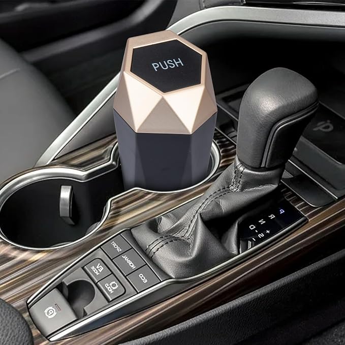 BFXM Car Trash Can, Car Trash Bin with Lid, Car Accessories for Women Interior, Car Garbage Can with Additional 2 ABS Hooks and 60pcs Trash Bags, Suitable for Home, Office, Car Organizer, Gold - Image 7