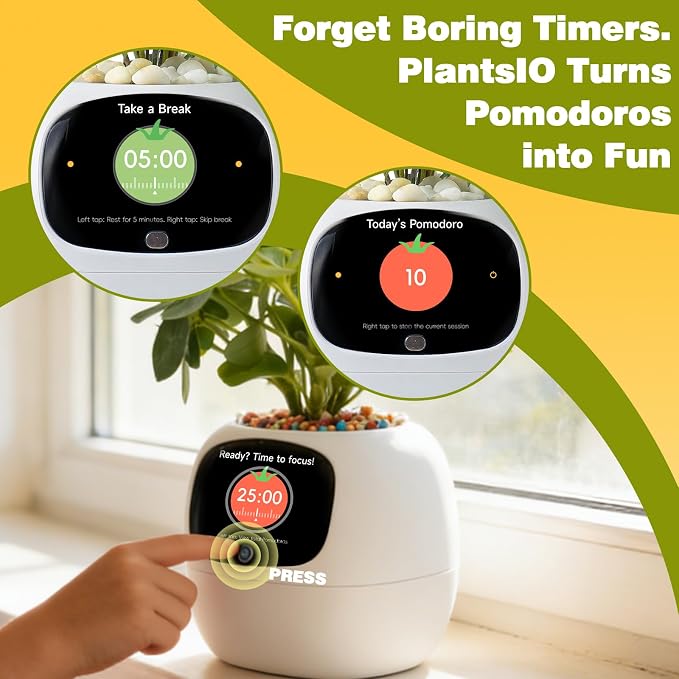 Smart Plant Pot with Visual Display – Soil Moisture, Water Level, Light & Battery Monitor, 80ml Self-Watering Reservoir, Supports 50+ Plants, Pomodoro Timer, Clock & Calendar (White) - Image 9