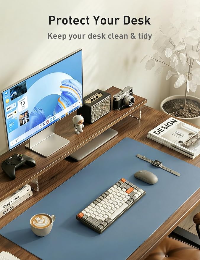 Aothia Faux Leather Desk Mat - Non-Slip PU Leather Desk Blotter, Waterproof Writing Surface, Large Desk Pad for Office & Home (Denim Blue, 55" x 17") - Image 8