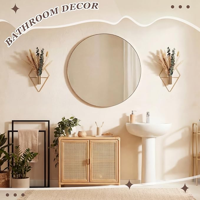 Jexine 4 Pcs Hanging Planters with Artificial Pampas Metal Hanging Vase Indoor Plants Holder Modern Geometric Boho Bathroom Wall Decor for Living Room Home Office, Antique Copper - Image 8