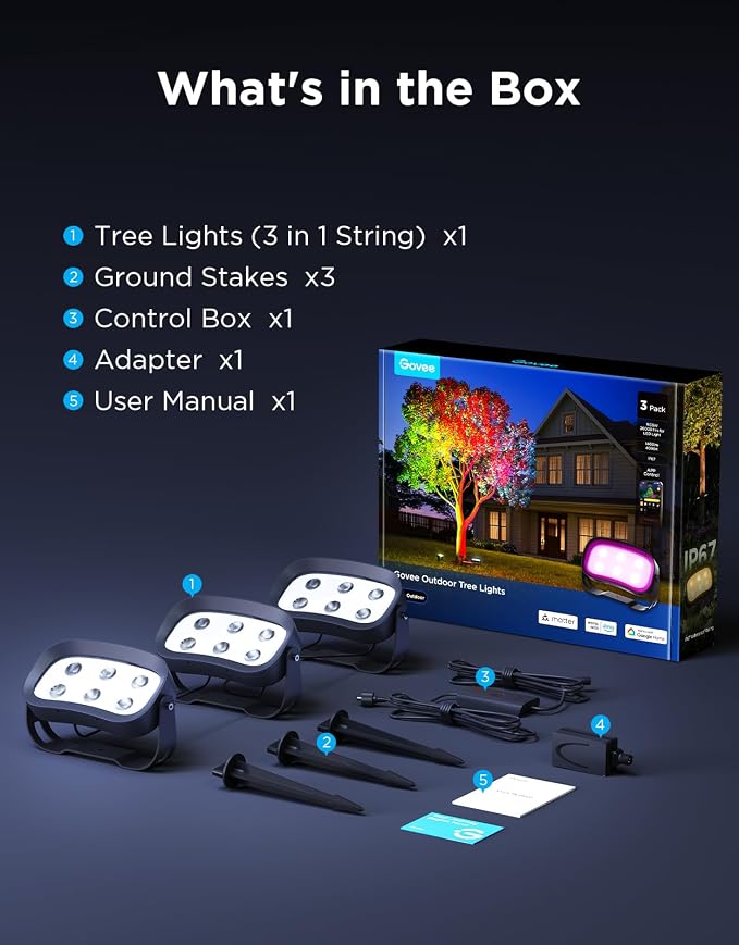 Govee Outdoor Tree Lights 3-Pack, RGBWIC LED Landscape Lighting | Outdoor Lights for Yard Garden Patio, 66 Scene Modes for Holiday Party and Event, App Control, Google Assistant, Matter - Image 9