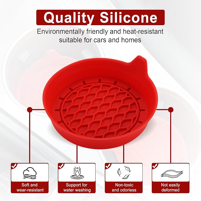 SINGARO Car Cup Holder Coaster, Silicone Cup Holder Insert, Universal Non-Slip Cup Holders, Car Accessories Interior for Women and Man 4 Pack Red - Image 6