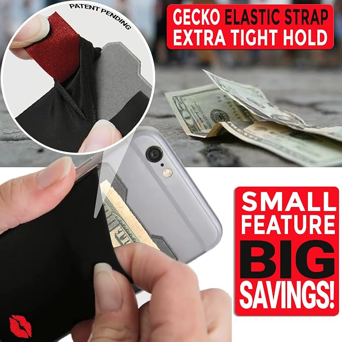 Phone Wallet - Adhesive Card Holder - Cell Phone Pouch - Stick on Lycra Pocket by Gecko - Carry Credit Cards and Cash - Image 9