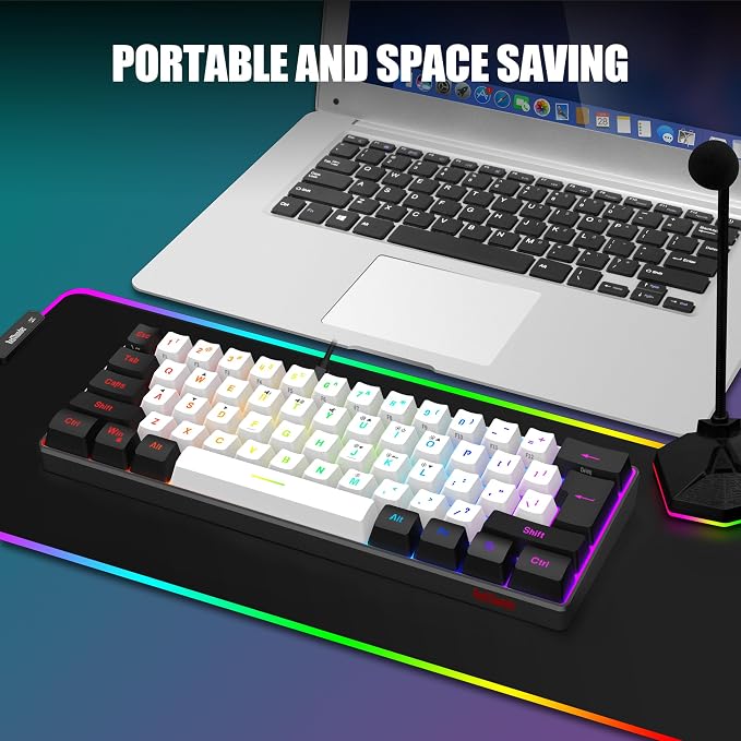 RedThunder 60% Gaming Keyboard and Mouse Combo, Ultra-Compact 61-Key RGB Backlit Mini Keyboard, Lightweight 7200 DPI Honeycomb Optical Mouse, RGB Wired Gaming Set for PC PS5 Xbox Gamer(White-Black) - Image 7