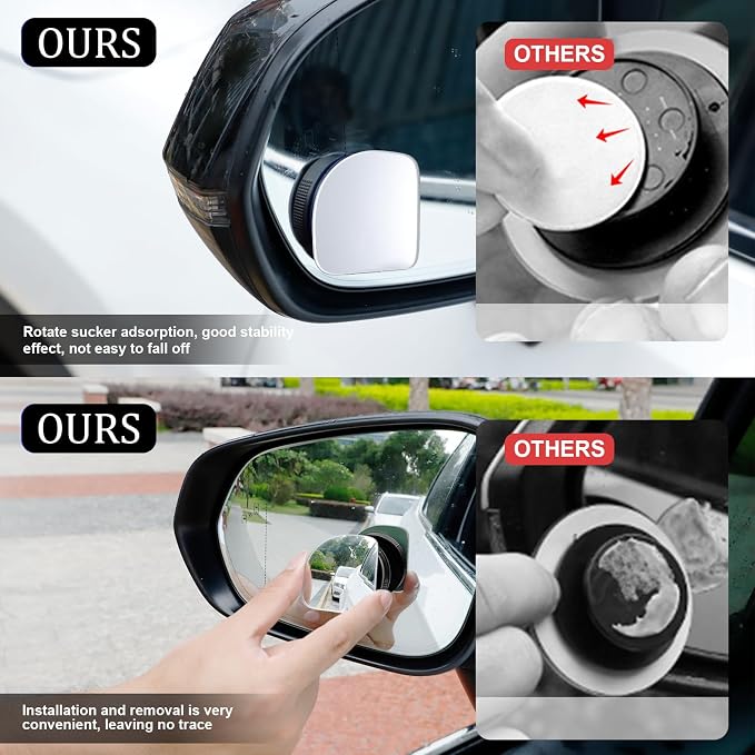 LivTee Blind Spot Car Mirror, Fan HD Glass Frameless Convex Side Mirror Blindspot, Reusable 360° Wide Angle Rear View Car Mirrors with Powerful Adjustable Suction Cup - Exterior Mirrors - Image 6