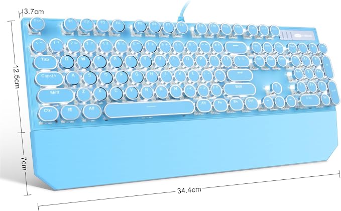 Typewriter Style Mechanical Gaming Keyboard,Retro Punk Gaming Keyboard with White Backlit, 104 Keys Blue Switch Wired Cute Keyboards with Detachable Wrist Rest,Blue Keyboards for Office/PC/Laptop - Image 6