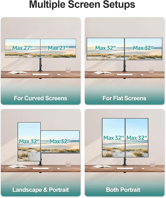 MOUNT PRO Dual Monitor Mount Fits 13-32 Inch/17.6lbs LCD Screen, Computer Monitor Desk Mount, Articulating Monitor Arm, Height Adjustable Display Stand for 2 Monitors, VESA Mount 75x75/100x100mm - Image 9