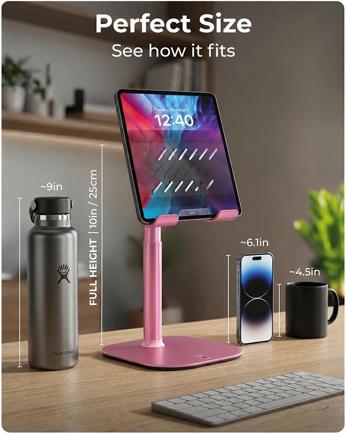 COOPER TabHolder, 7-10" Height Adjustable Tablet Stand, Premium iPad Stand for Desk, 270° Tilt iPad Holder, Kindle Holder, 15.6-17" Portable Monitor Support, (Lavender Pink) - Image 9