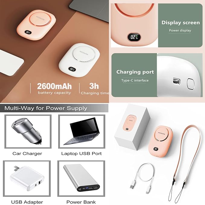 AOCOOLFAN Portable Neck Fan, Mini Small Personal Handheld Fan USB Rechargeable 3 Speed for Girls Boys Woman Eyelash Travel Home Office Outdoor (Pink) - Image 7