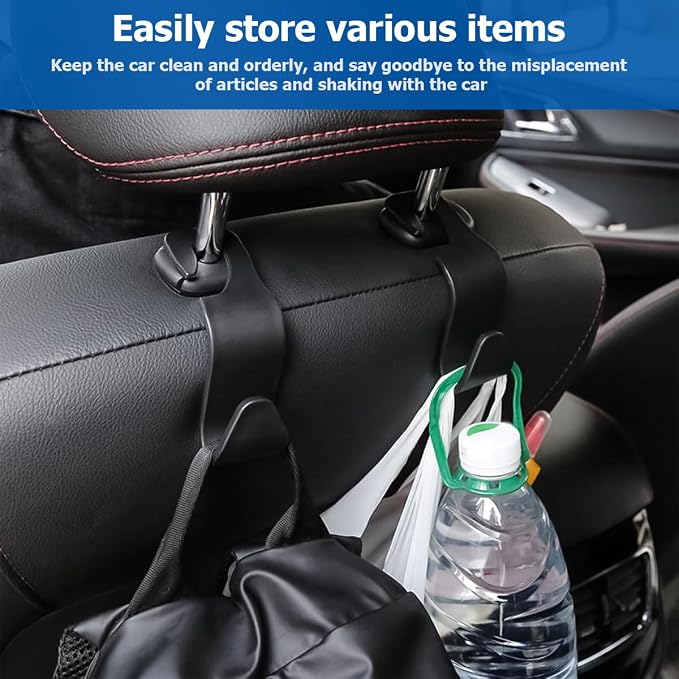 4PCS Car Back Seat Headrest Hooks, Rear Car Seat Storage Headrest Hanger Holder Hooks Organizer, Universal Auto Interior Accessories for Bag Purse Handbag Cloth Coats Grocery (Blue) - Image 6