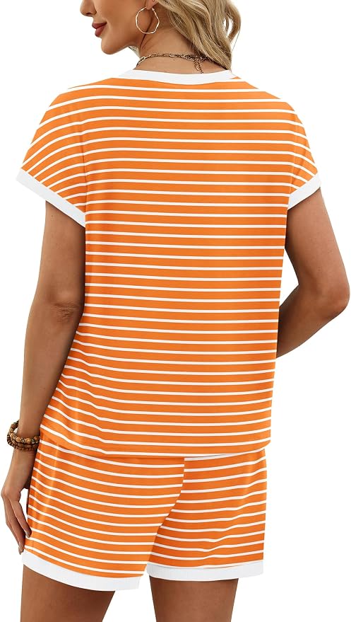 WIHOLL Two Piece Sets for Women Summer Lounge Short Sets Cap Sleeve Crew Neck Sweatsuit with Pocket XS-2XL - Image 5